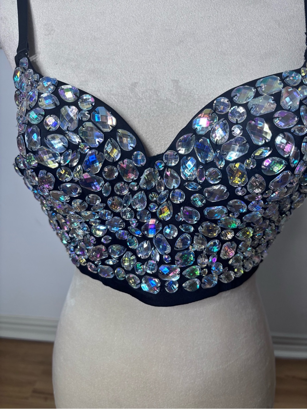 Sparkly Black Crystal Bustier Salsa Dancing Crop Top